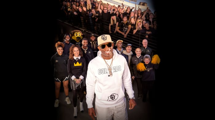 Deion Sanders posing for the SI cover.